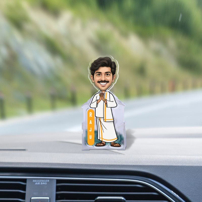 Personalized South Indian Traditional Man Funny Face Caricature with Moving Head Feature for Living Room Car Dashboard Home Decor Office Desk & Gifting